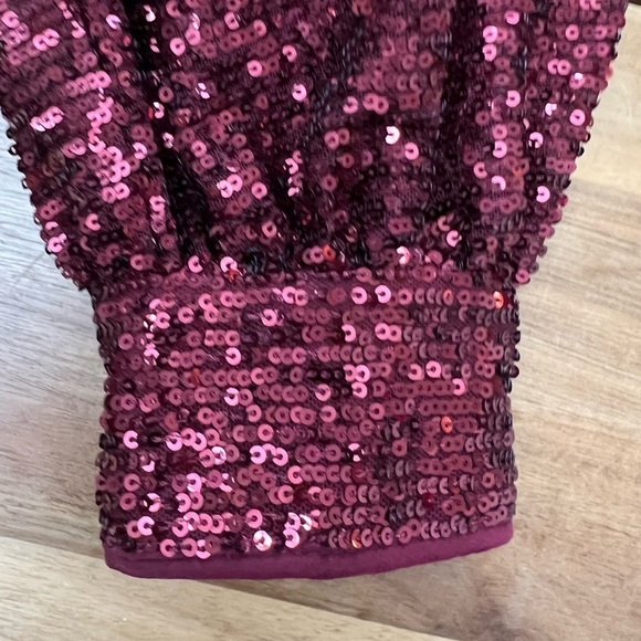 Trina Turk Mock Neck Open Back Dolman Sleeve Sequin Cocktail Party Red Dress Med - Picture 6 of 13